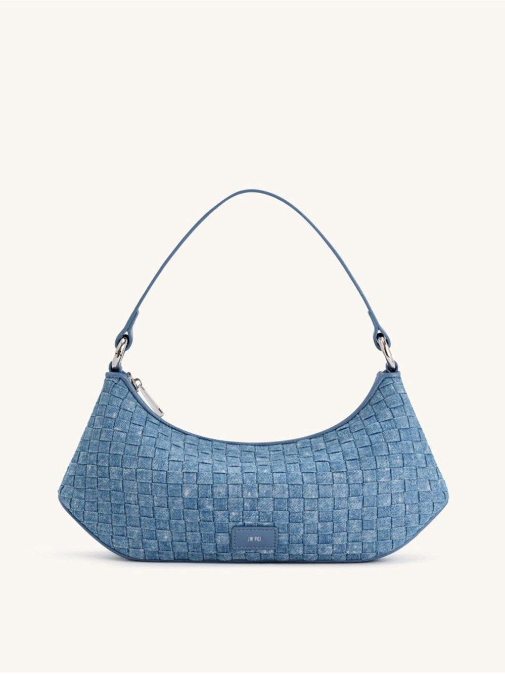 JW PEI Lily Shoulder Bag -Blue Denim Weave- Woven Denim Hobo Shoulder Bag - Blue